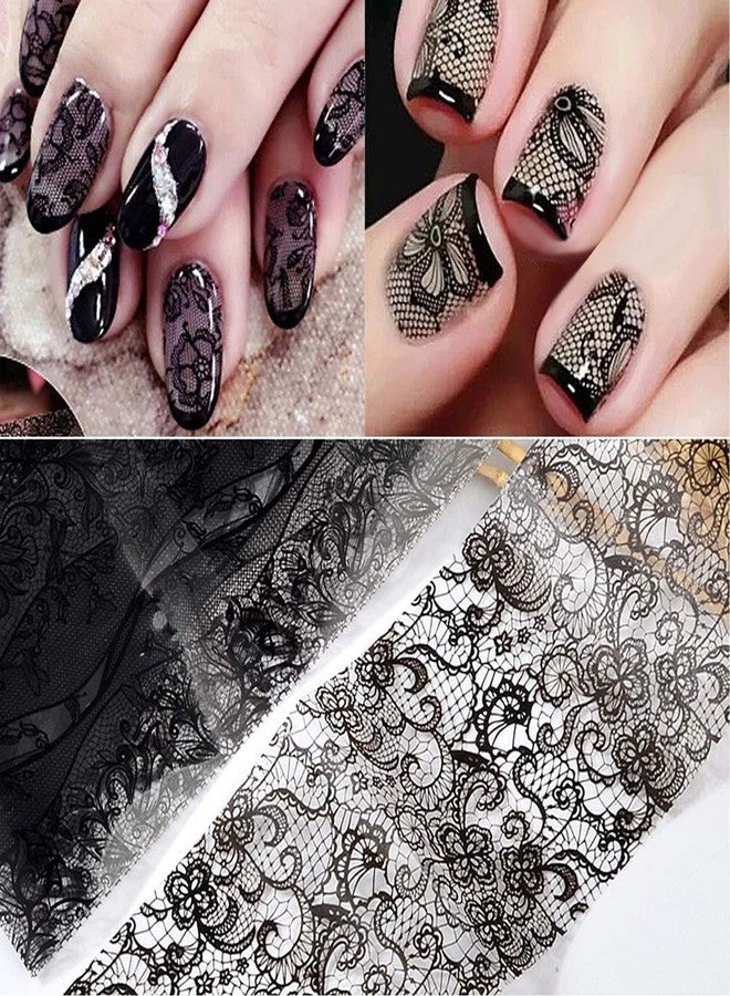 BSBTBZ 10 Rolls Retro Holographic Nail Foil Transfer Stickers Black Lace Laser Foils Nail Art Supplies Starry Paper Designs for Acrylic Decorations Women DIY Nail Arts Manicure Wraps Charms - Image 3